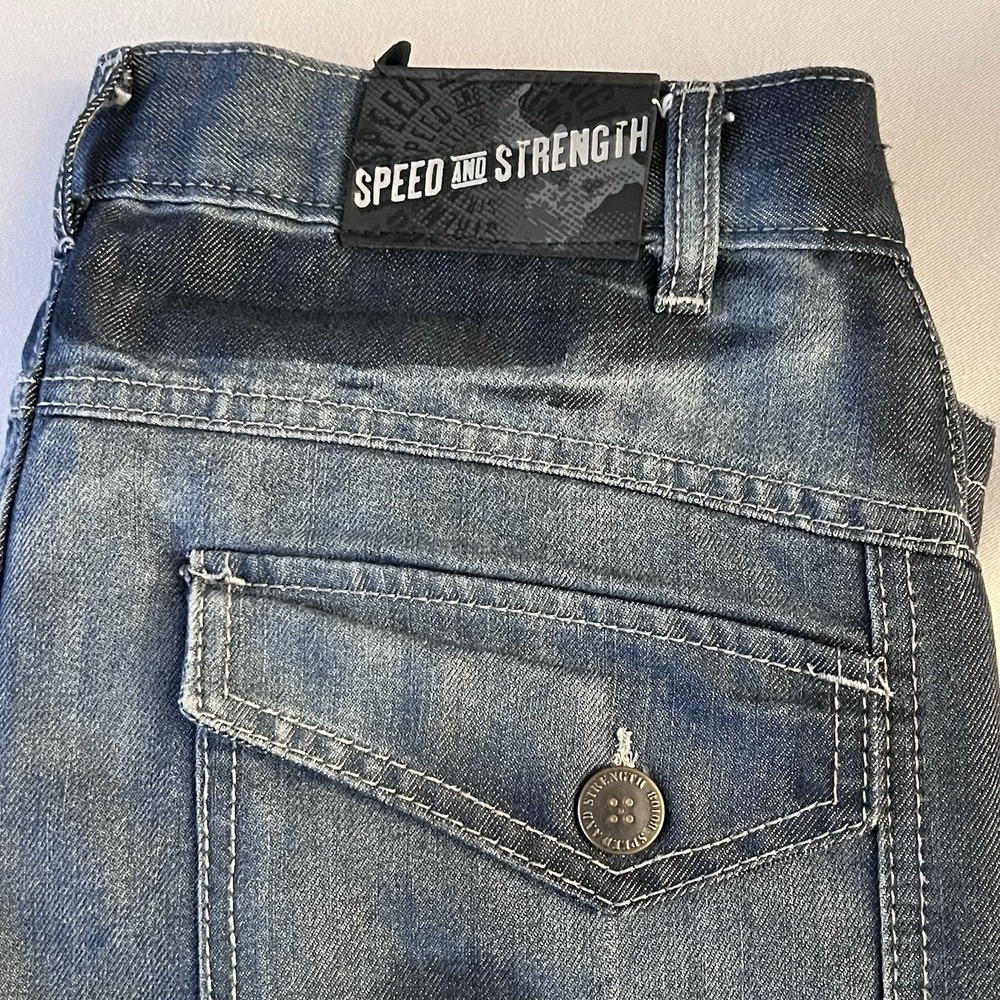 Speed and Strength Jeans Men Dark Blue Wash Denim Knee Motorcycle Size‎ 32X31